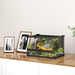 (S) PawHut Glass Terrarium, Reptile Vivarium with Stone Background, Black (S) PawHut Glass Terrarium, Reptile Vivarium with Stone Background, Black
