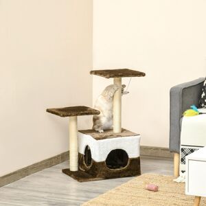 PawHut Cat Tree w/ Sisal Scratching Posts, House, Perches, Toy Mouse - Brown PawHut Cat Tree w/ Sisal Scratching Posts, House, Perches, Toy Mouse - Brown