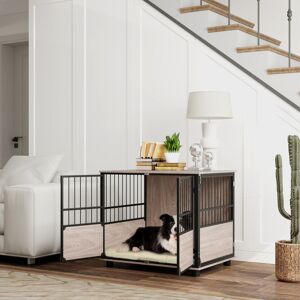 PawHut 80cm Dog Crate Furniture Dog Cage End Table Indoor w/ Doors, Cushion PawHut 80cm Dog Crate Furniture Dog Cage End Table Indoor w/ Doors, Cushion