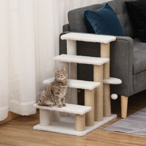 PawHut Pet Stair with 4-step Climb Ladder, Scratching Posts, White PawHut Pet Stair with 4-step Climb Ladder, Scratching Posts, White