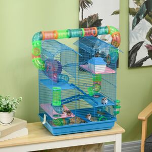 (Blue) PawHut 5 Tiers Hamster Cage Animal Travel Carrier Habitat (Blue) PawHut 5 Tiers Hamster Cage Animal Travel Carrier Habitat