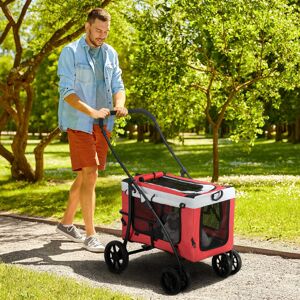 PawHut Foldable Pet Stroller w/ Detachable Carrier, Soft Padding - Red PawHut Foldable Pet Stroller w/ Detachable Carrier, Soft Padding - Red
