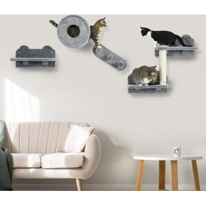 PawHut Cat Wall Furniture with Platforms, Steps, Perch, Cat House - Grey PawHut Cat Wall Furniture with Platforms, Steps, Perch, Cat House - Grey