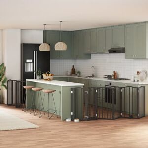 vidaXL Dog Gate with Door Foldable 12 Panels Black 600 cm Poplar Wood vidaXL Dog Gate with Door Foldable 12 Panels Black 600 cm Poplar Wood