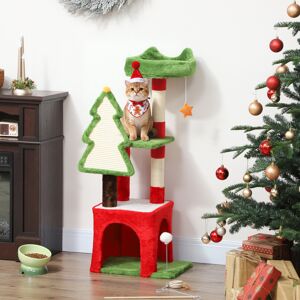 PawHut 103cm Christmas Cat Tower with Scratching Post and Board, Green PawHut 103cm Christmas Cat Tower with Scratching Post and Board, Green