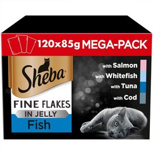 120 x 85g Sheba Fine Flakes Adult Wet Cat Food Pouches Mixed Fish in Jelly 120 x 85g Sheba Fine Flakes Adult Wet Cat Food Pouches Mixed Fish in Jelly