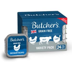 Butchers Butcher's Grain Free Adult Wet Dog Food Mixed Variety Pack 24 x 150g Trays Butchers Butcher's Grain Free Adult Wet Dog Food Mixed Variety Pack 24 x 150g Trays
