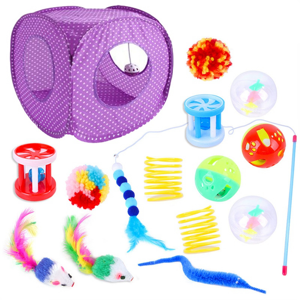 Exogio Cat-Toys 15PC Toys Set Interactive for Indoor Cat-with Cat-Tent Tunnel Cat- ToyB Exogio Cat-Toys 15PC Toys Set Interactive for Indoor Cat-with Cat-Tent Tunnel Cat- ToyB
