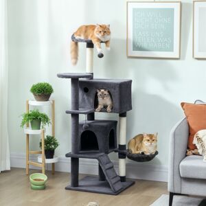 (Grey) PawHut 140cm PawHut Cat Tree with Sisal Scratching Posts, Cat Houses (Grey) PawHut 140cm PawHut Cat Tree with Sisal Scratching Posts, Cat Houses
