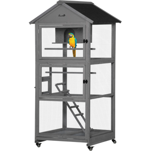 PawHut Bird Cage Wooden Aviary for Canary Cockatiel Parrot w/ Wheels Tray PawHut Bird Cage Wooden Aviary for Canary Cockatiel Parrot w/ Wheels Tray