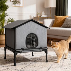 PawHut Outdoor Cat House, Feral Cat Shelter with Elevated Base, Grey PawHut Outdoor Cat House, Feral Cat Shelter with Elevated Base, Grey