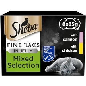 Sheba Fine Flakes Cat Food Tray Collection with Salmon & Chicken in Jelly 8x85g Sheba Fine Flakes Cat Food Tray Collection with Salmon & Chicken in Jelly 8x85g