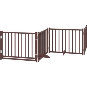 vidaXL Dog Gate with Door Foldable 4 Panels Dog Fence Brown Oak Solid Wood Fir vidaXL Dog Gate with Door Foldable 4 Panels Dog Fence Brown Oak Solid Wood Fir