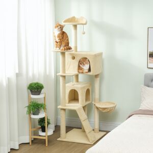 (Cream) PawHut 180cm Cat Tree Tower with Sisal Scratching Posts, Condos (Cream) PawHut 180cm Cat Tree Tower with Sisal Scratching Posts, Condos