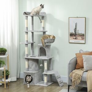 PawHut 170 cm Cat Tree, Large Cat Tower with 7 Scratching Posts, Light Grey PawHut 170 cm Cat Tree, Large Cat Tower with 7 Scratching Posts, Light Grey
