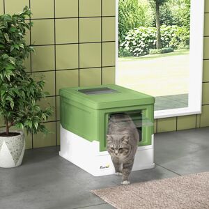 (Green) PawHut Hooded Cat Litter Box, Portable Pet Toilet w/ Tray, Scoop, Front (Green) PawHut Hooded Cat Litter Box, Portable Pet Toilet w/ Tray, Scoop, Front