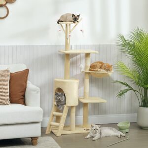 PawHut Cat Tree for Indoor Cats, 134cm Scratching Post Climbing Tower, Beige PawHut Cat Tree for Indoor Cats, 134cm Scratching Post Climbing Tower, Beige