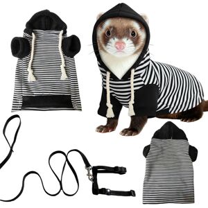Unbranded Fashion Ferrets Hoodie And Harness Leash Set-black white stripe Unbranded Fashion Ferrets Hoodie And Harness Leash Set-black white stripe