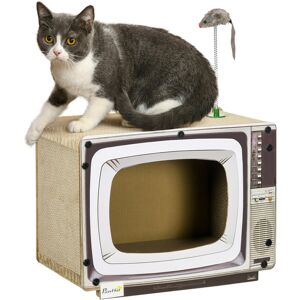 PawHut TV-Shaped Cardboard Cat House with Scratcher, Catnip, Toy Rat PawHut TV-Shaped Cardboard Cat House with Scratcher, Catnip, Toy Rat