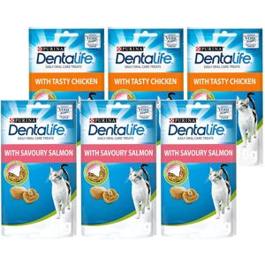 PURINA Dentalife Dental Treats for Cats Bundle of 6 Chicken 40g x 3 and Salm PURINA Dentalife Dental Treats for Cats Bundle of 6 Chicken 40g x 3 and Salm