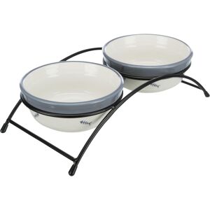 Trixie Eat on Feet Two Ceramic Bowl Set for Dog, Red/Black/Cream Trixie Eat on Feet Two Ceramic Bowl Set for Dog, Red/Black/Cream