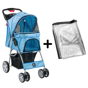 (Blue Pet Stroller + Cover) KCT Hooded Pet Strollers for Small to Medium Sized P (Blue Pet Stroller + Cover) KCT Hooded Pet Strollers for Small to Medium Sized P