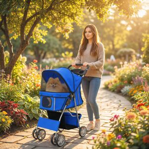 PawHut Pet Stroller Carrier Foldable Deluxe Walk Travel Dog, Blue PawHut Pet Stroller Carrier Foldable Deluxe Walk Travel Dog, Blue