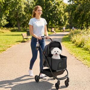 (Black) Pawhut 3 in 1 Foldable Pet Stroller for Small Dog with Travel Carrier (Black) Pawhut 3 in 1 Foldable Pet Stroller for Small Dog with Travel Carrier