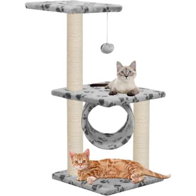 vidaXL Cat Tree with Sisal Scratching Posts 65 cm Grey Paw Print - Cat Tree vidaXL Cat Tree with Sisal Scratching Posts 65 cm Grey Paw Print - Cat Tree