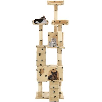 vidaXL Cat Tree with Sisal Scratching Post 170cm Paw Prints Beige Kitten Tower vidaXL Cat Tree with Sisal Scratching Post 170cm Paw Prints Beige Kitten Tower