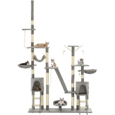 vidaXL Cat Tree with Sisal Scratching Posts 230-250cm Grey Kitten Play Tower vidaXL Cat Tree with Sisal Scratching Posts 230-250cm Grey Kitten Play Tower
