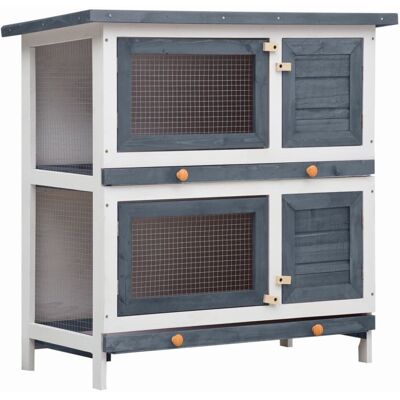 vidaXL Outdoor Rabbit Hutch 4 Doors Grey Wood - Animal Shelter vidaXL Outdoor Rabbit Hutch 4 Doors Grey Wood - Animal Shelter