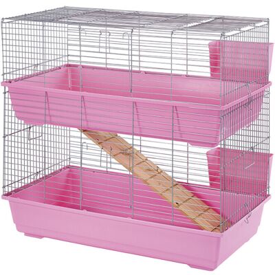 Little-Friends - Indoor Rabbit Cage 100cm - Pink - 2 Tiers - Rabbit Cage Little-Friends - Indoor Rabbit Cage 100cm - Pink - 2 Tiers - Rabbit Cage