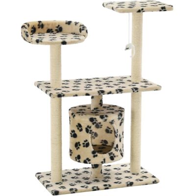 vidaXL Cat Tree with Sisal Scratching Posts 95cm Beige Paw Prints Playhouse vidaXL Cat Tree with Sisal Scratching Posts 95cm Beige Paw Prints Playhouse
