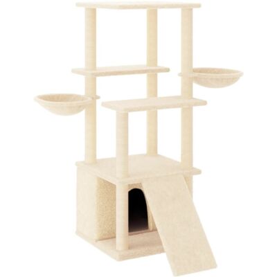 vidaXL Cat tree with sisal scratching posts 133 cm - cream (171756) vidaXL Cat tree with sisal scratching posts 133 cm - cream (171756)