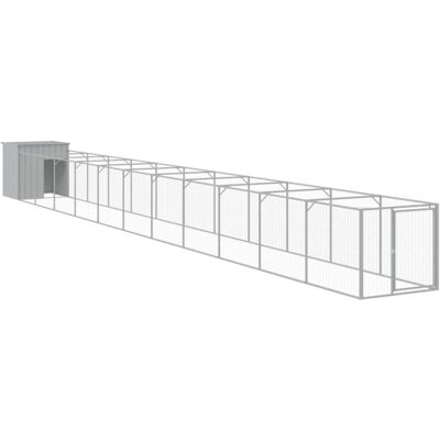 vidaXL Dog House with Run - Steel, Light Grey, 110x1221x110 cm - Dog House vidaXL Dog House with Run - Steel, Light Grey, 110x1221x110 cm - Dog House