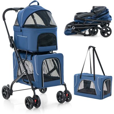 Casart Foldable 3-in-1 Dog Stroller Double Pet Stroller W/ Detachable Carriers Casart Foldable 3-in-1 Dog Stroller Double Pet Stroller W/ Detachable Carriers
