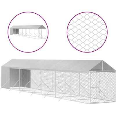 vidaXL Outdoor Dog Kennel - Galvanized Steel, 2x14x2.5 m vidaXL Outdoor Dog Kennel - Galvanized Steel, 2x14x2.5 m