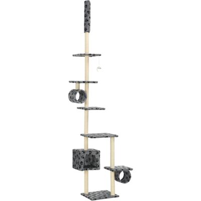 vidaXL Cat Tree with Sisal Scratching Posts 260cm Grey Paw Prints Playhouse vidaXL Cat Tree with Sisal Scratching Posts 260cm Grey Paw Prints Playhouse