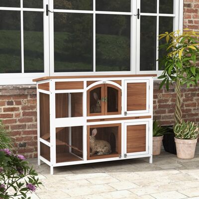 PawHut Two-Tier Wooden Rabbit Hutch - Openable Roof, Ramp, Tray PawHut Two-Tier Wooden Rabbit Hutch - Openable Roof, Ramp, Tray