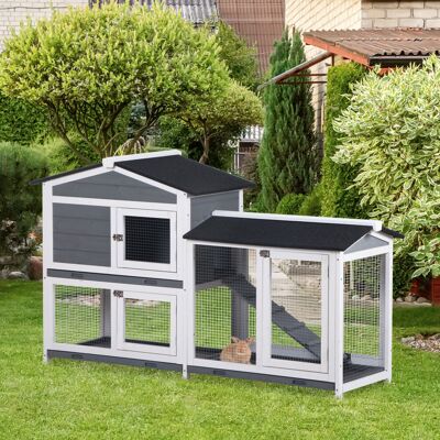PawHut - 2-Tier Wooden Rabbit Hutch - Pet Cage PawHut - 2-Tier Wooden Rabbit Hutch - Pet Cage