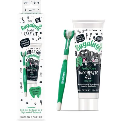 Bugalugs Dental Care Kit for Dogs & Cats Toothpaste Gel (75g) & 1 x Triple Heade Bugalugs Dental Care Kit for Dogs & Cats Toothpaste Gel (75g) & 1 x Triple Heade