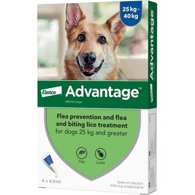 Advantage Spot On Flea Treatment for Extra Large Dogs 25-40kg, 4 Pipettes Advantage Spot On Flea Treatment for Extra Large Dogs 25-40kg, 4 Pipettes