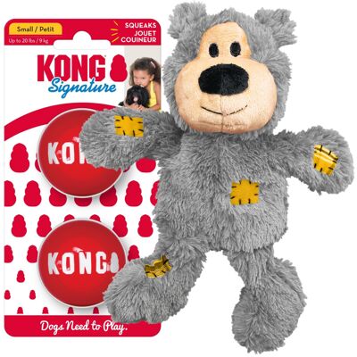 Kong Wild Knots Bear & Signature Balls (2 Pack) - Soft Bear Chew Toy with Rope I Kong Wild Knots Bear & Signature Balls (2 Pack) - Soft Bear Chew Toy with Rope I