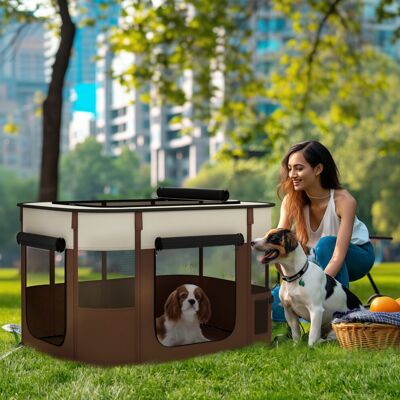 PawHut - Portable Dog Pen - Brown - Pen PawHut - Portable Dog Pen - Brown - Pen