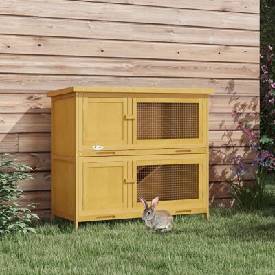 PawHut - Double Decker - Yellow - Outdoor - Rabbit Hutch PawHut - Double Decker - Yellow - Outdoor - Rabbit Hutch