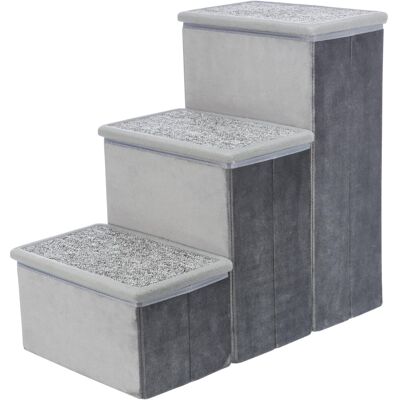 Trixie Velour Foldable 3-Step Pet Stairs with Storage, Collapsible, Storage Comp Trixie Velour Foldable 3-Step Pet Stairs with Storage, Collapsible, Storage Comp