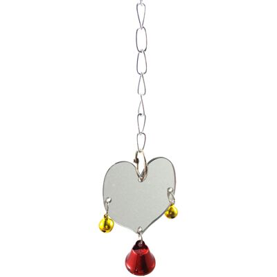 Vaguelly 2Pcs Heart Shape Mirror Bird Toy With Bell For Budgie Cage Vaguelly 2Pcs Heart Shape Mirror Bird Toy With Bell For Budgie Cage