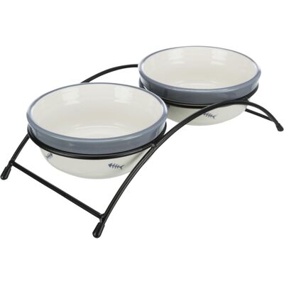Trixie Eat on Feet Two Ceramic Bowl Set for Dog, Red/Black/Cream Trixie Eat on Feet Two Ceramic Bowl Set for Dog, Red/Black/Cream