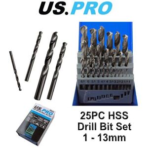US PRO 25pc HSS Metal Drill Bit Set Metric 1mm - 13mm with Case 2642 US PRO 25pc HSS Metal Drill Bit Set Metric 1mm - 13mm with Case 2642
